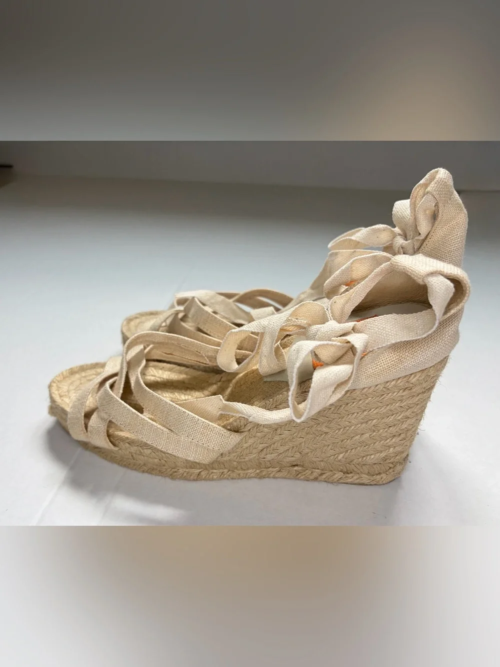Tory Burch Jackie Espadrille Wedge Natural Canvas Lace-Up 9.5 Spain